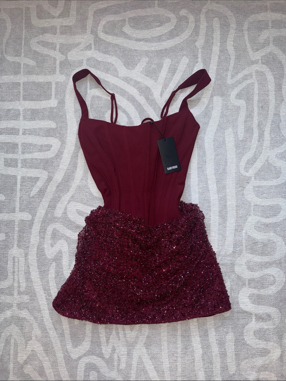 Yeona Babyboo Red Mini Corset Bodice Sequin Party Dress - Picture 5 of 7